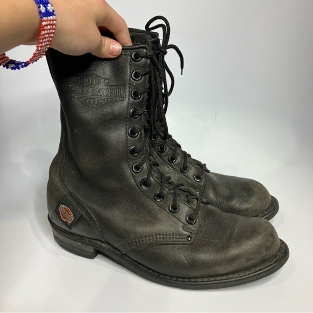 Vintage Harley Davidson dark gray leather motorcycle boots women's size 9